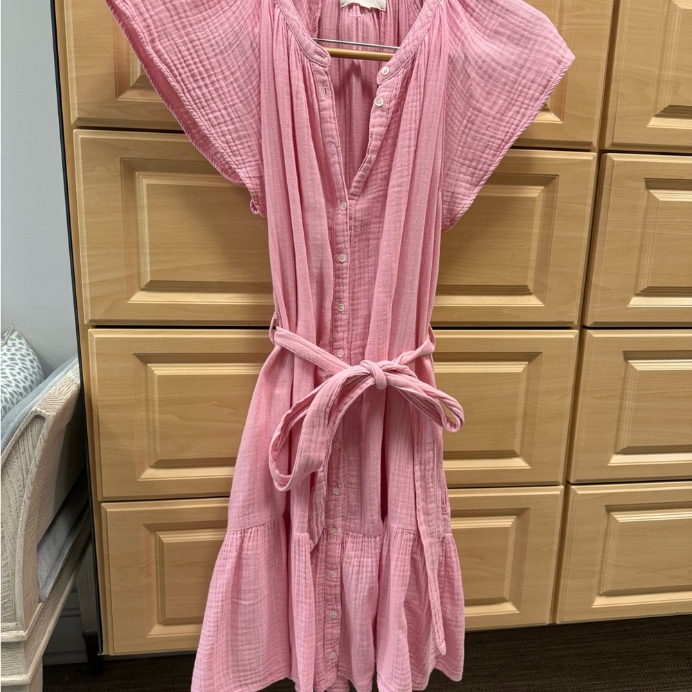 Pink Button-Down Dress with Belt
